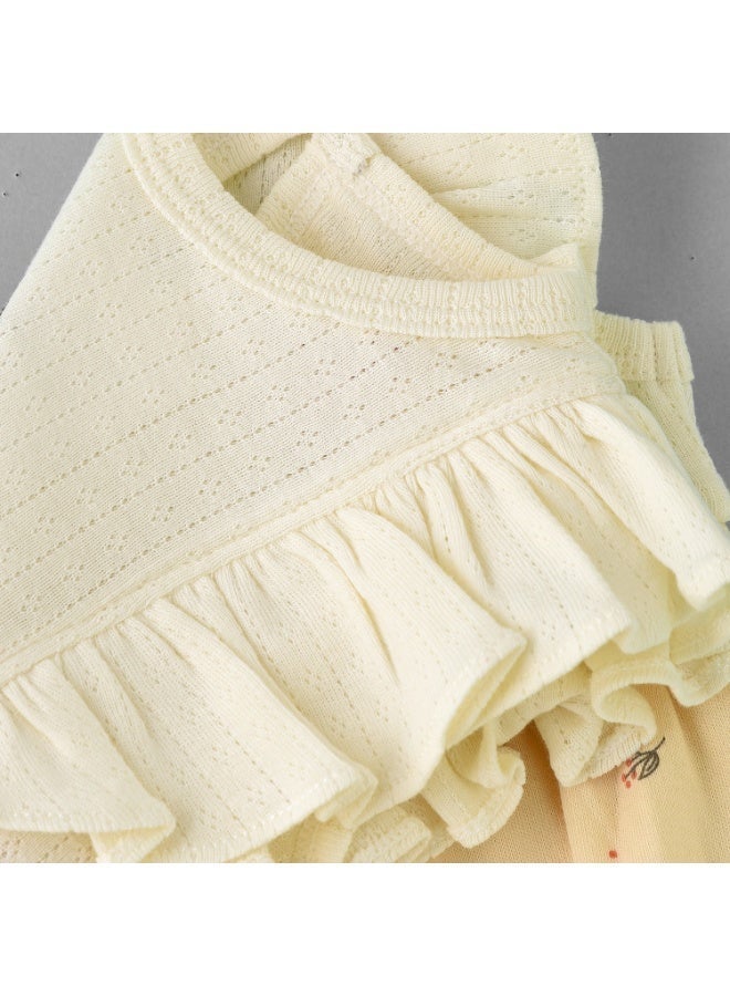 Elegant Kids Girls Yellow Bunny Print Cotton Romper - Image 3